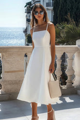 A Linie Spaghettiträger Weißes Standesamtkleid aus Chiffon